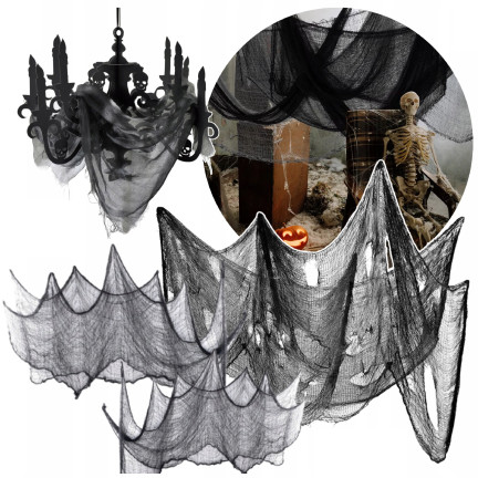 Umělá pavučina, černá síť, halloweenská dekorace, univerzální použití, rozměry 80 × 200 cm