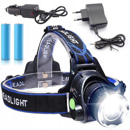 XA121 čelovka LED s zoomem, Cree XML, T6, výkonná čelovka, akumulátor + nabíječka
