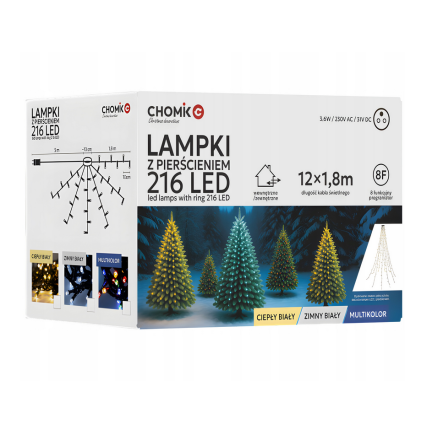 LED žárovky s prstencem, teplá bílá, pro vnitřní i venkovní použití, 216 l, 1,8 m