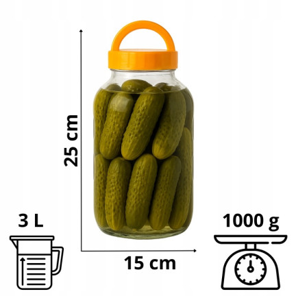 CHOM300/a Sklenice 3 l na nakládání okurek, zelí a kvasených potravin s víčkem a kleštěmi