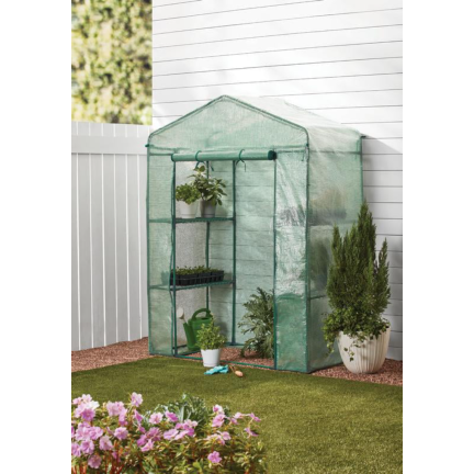 TG71366 mini balkonový skleník s policemi, fólií, sadbovačem pro výsev a herbářem, 125 × 69 × 49