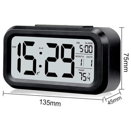 AP29 digitální budík s velkým LCD displejem, teploměrem a kalendářem na stůl, s funkcí odloženého buzení