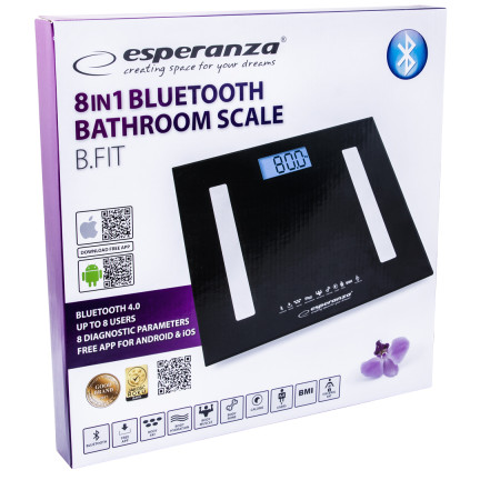 EBS016K Esperanza – koupelnová váha 8 v 1 s
funkcí Bluetooth b.fit, černá