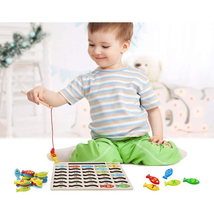 TG67024 hra rybaření dřevěné rybky výuková skládačka abeceda písmena puzzle