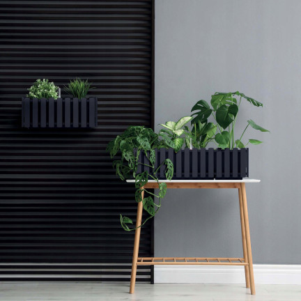 DDEF600W-S433 květináč s lištami, antracitový, s háčky, obdélníkový, Boardee Fencycace, antracitový, balkonový truhlík