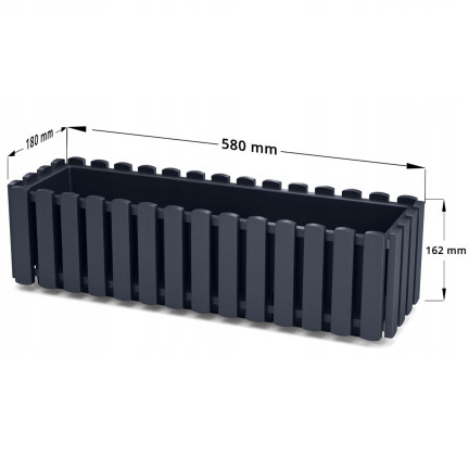 DDEF600W-S433 květináč s lištami, antracitový, s háčky, obdélníkový, Boardee Fencycace, antracitový, balkonový truhlík