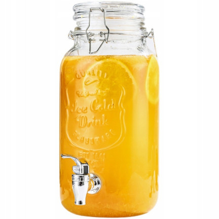 Džbán s kohoutkem, džbán na limonádu, s výtokem, skleněný, 4 l