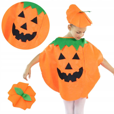 Kostým ve tvaru dýně, z netkané textilie, oranžový, s motivem dýně, dětský halloweenský kostým, velikost S, komplet