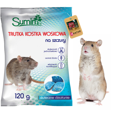 Jed na myši a krysy, jedová vosková kostka, 25 ppm, 120 g, Sumin 
