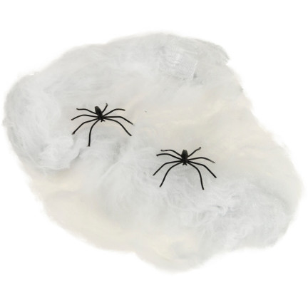 Umělá pavučina s pavouky, bílá, halloweenská dekorace, 22 g, 2 pavouci.