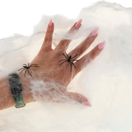 Umělá pavučina, bílá, s pavouky, halloweenská dekorace, 4 pavouci