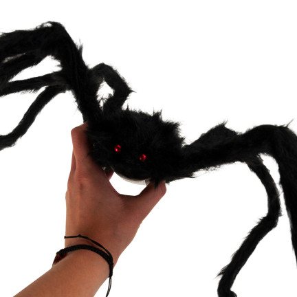 Umělý pavouk, plyšový, černý, obří tarantule, halloweenská dekorace, 90 cm