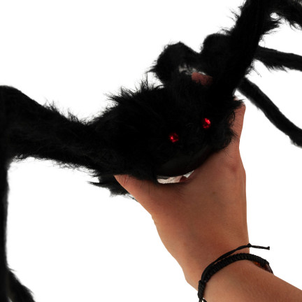 Umělý pavouk, plyšový, černý, obří tarantule, halloweenská dekorace, 90 cm
