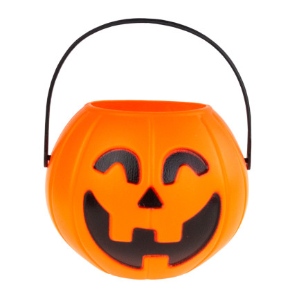 Plastové oranžové dýňové košíčky na sladkosti, dýně s uchem, halloweenský kotlík, průměr 6 cm