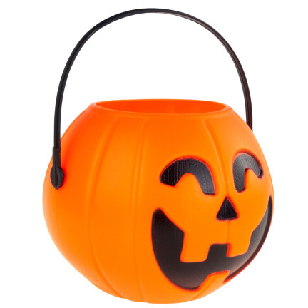 Plastové oranžové dýňové košíčky na sladkosti, dýně s uchem, halloweenský kotlík, průměr 6 cm