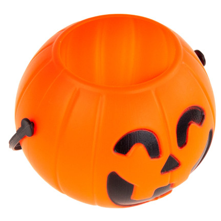 Plastové oranžové dýňové košíčky na sladkosti, dýně s uchem, halloweenský kotlík, průměr 6 cm