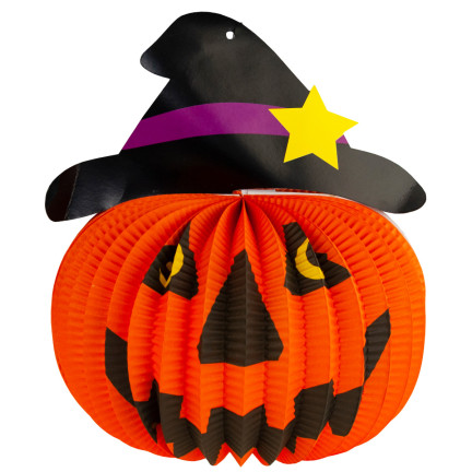 Halloweenská závěsná dekorace, papírová, oranžová, dýně, skládací závěs, 25 cm