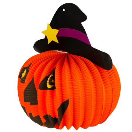 Halloweenská závěsná dekorace, papírová, oranžová, dýně, skládací závěs, 25 cm