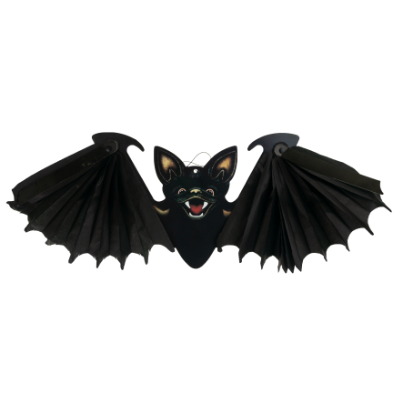 Závěsný netopýr, papírový, černý, skládací, halloweenská dekorace, 19 x 60 cm