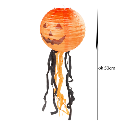 Závěsná dýňová lucerna, papírová, oranžová, ve tvaru dýně, halloweenská dekorace, 50 cm