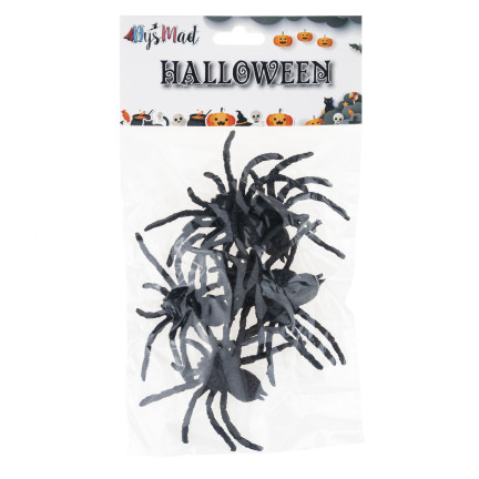Umělé pavouky, černé, halloweenská dekorace, realistické, 6 ks/sada