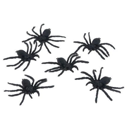 Umělé pavouky, černé, halloweenská dekorace, realistické, 6 ks/sada