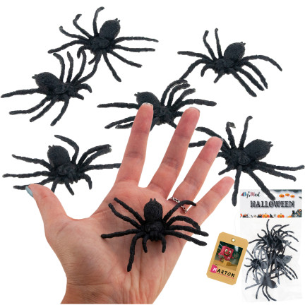 Umělé pavouky, černé, halloweenská dekorace, realistické, 6 ks/sada