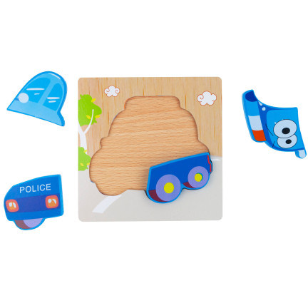 TG50030 dřevěné kostky, vzdělávací skládačka, puzzle, montessori figurky, policie, auto