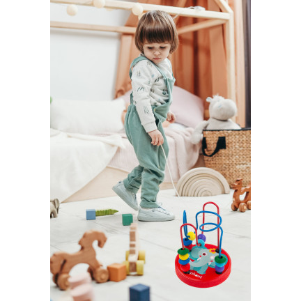 TG50048 dřevěná spirála s korálky, proplétací hračka, mušle, montessori vzdělávací hračka