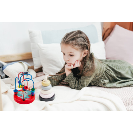 TG50048 dřevěná spirála s korálky, proplétací hračka, mušle, montessori vzdělávací hračka