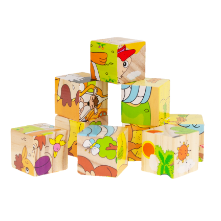 TG50051 dřevěné kostky, vzdělávací puzzle, skládačka 6 v 1, zvířata ze zoo, 9 dílků