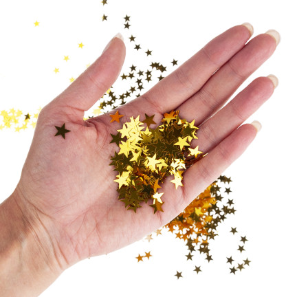 Zlaté třpytivé hvězdičky, na scrapbooking, zdobení přáníček a dárků, 35 g