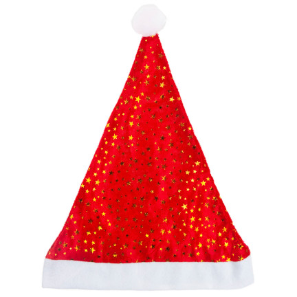 TG53088 čepice Santa Clause s hvězdičkami, vánoční čepice s bambulí, hvězdička, svátky, kostým