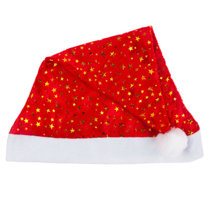 TG53088 čepice Santa Clause s hvězdičkami, vánoční čepice s bambulí, hvězdička, svátky, kostým
