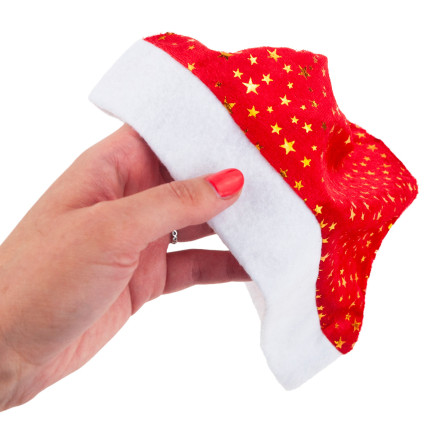 TG53088 čepice Santa Clause s hvězdičkami, vánoční čepice s bambulí, hvězdička, svátky, kostým