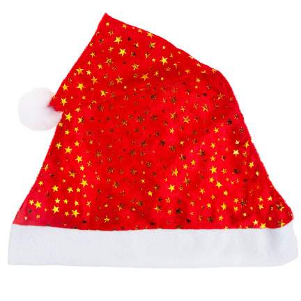 TG53088 čepice Santa Clause s hvězdičkami, vánoční čepice s bambulí, hvězdička, svátky, kostým