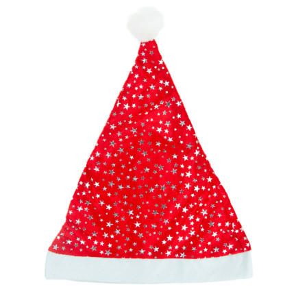 TG53088 čepice Santa Clause s hvězdičkami, vánoční čepice s bambulí, hvězdička, svátky, kostým