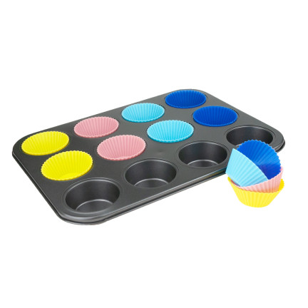 TG56237 plech na muffiny + 12 silikonových formiček na muffiny, forma na sušenky