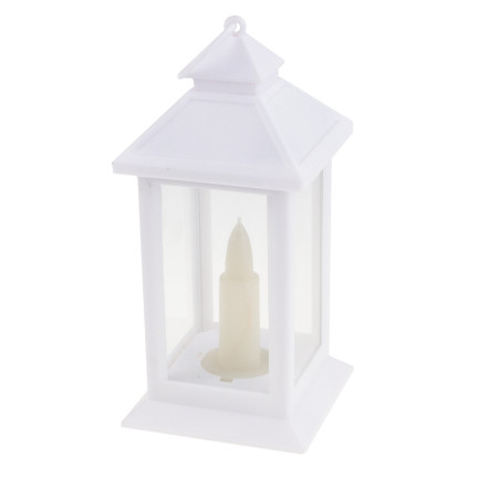 LED lucerna, bílá, na baterie, teplé světlo, imituje plamen, s uchem, výška 17 cm