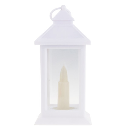LED lucerna, bílá, na baterie, teplé světlo, imituje plamen, s uchem, výška 17 cm