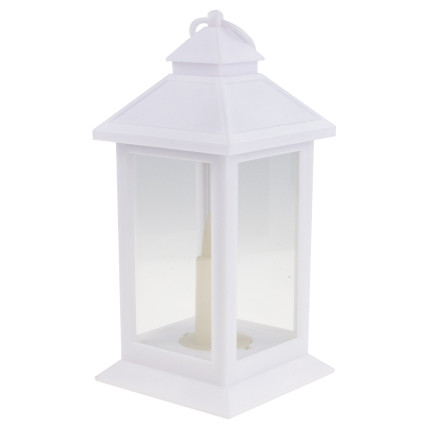 LED lucerna, bílá, na baterie, teplé světlo, imituje plamen, s uchem, výška 17 cm