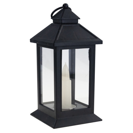 LED lucerna, černá, na baterie, teplé světlo, imituje plamen, s držadlem, výška 17 cm