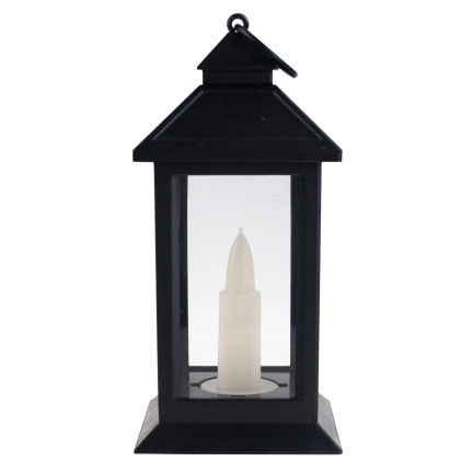 LED lucerna, černá, na baterie, teplé světlo, imituje plamen, s držadlem, výška 17 cm