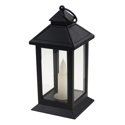 LED lucerna, černá, na baterie, teplé světlo, imituje plamen, s držadlem, výška 17 cm