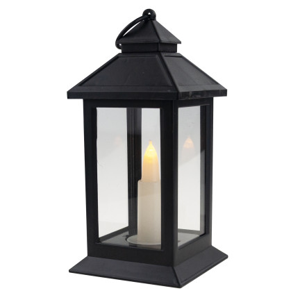 LED lucerna, černá, na baterie, teplé světlo, imituje plamen, s držadlem, výška 17 cm