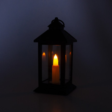 LED lucerna, černá, na baterie, teplé světlo, imituje plamen, s držadlem, výška 17 cm