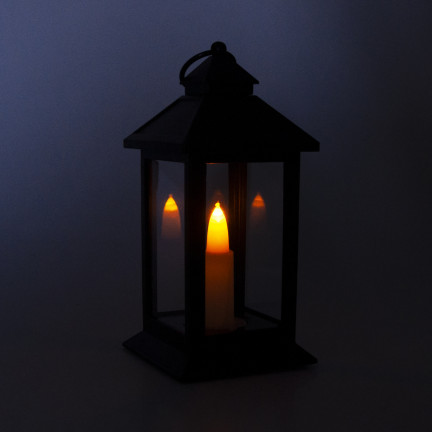 LED lucerna, černá, na baterie, teplé světlo, imituje plamen, s držadlem, výška 17 cm