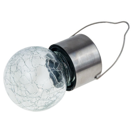 TG60452 solární LED zahradní lampa, skleněná dekorativní závěsná koule s háčkem na balkon