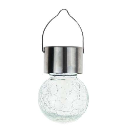TG60452 solární LED zahradní lampa, skleněná dekorativní závěsná koule s háčkem na balkon
