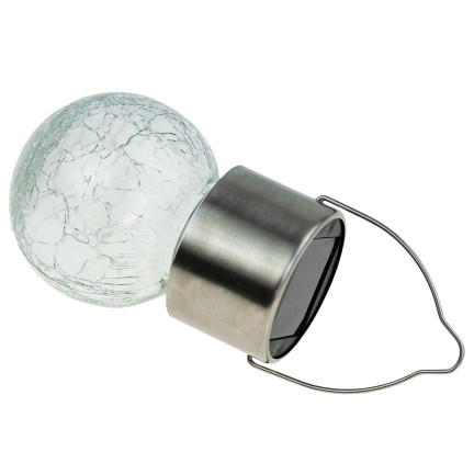 TG60452 solární LED zahradní lampa, skleněná dekorativní závěsná koule s háčkem na balkon